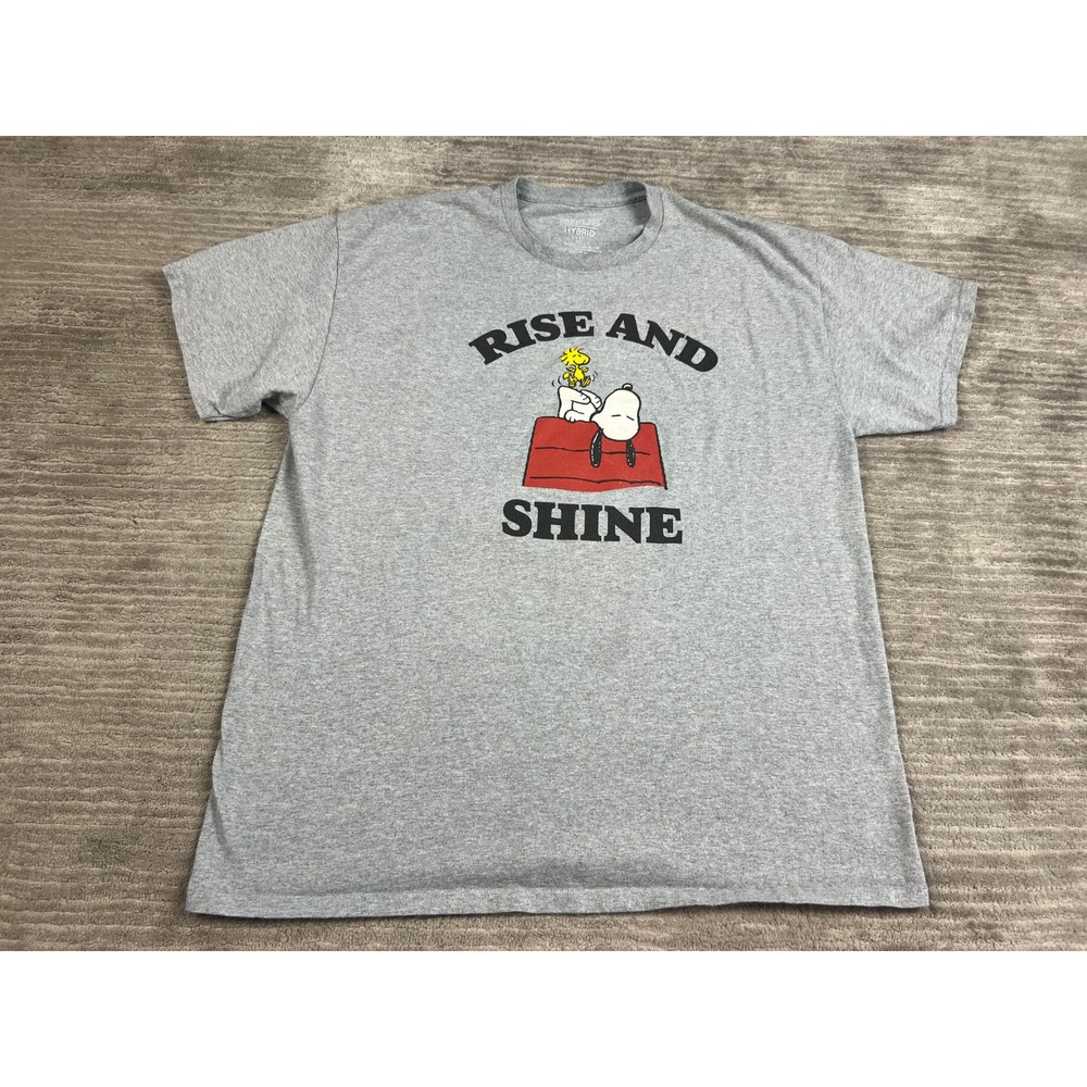 Peanuts T Shirt Mens XL Gray Snoopy Woodstock Rise and Shine Graphic Crew Neck